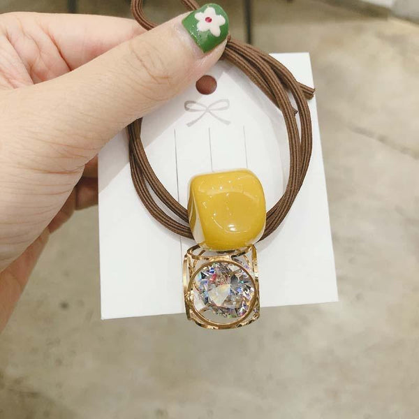 Fashion Crystal Square Hollow Elastic Hair Bands Pink Green Yellow Elastic Band Geometric For Women Rubber Hair Accessories Gift