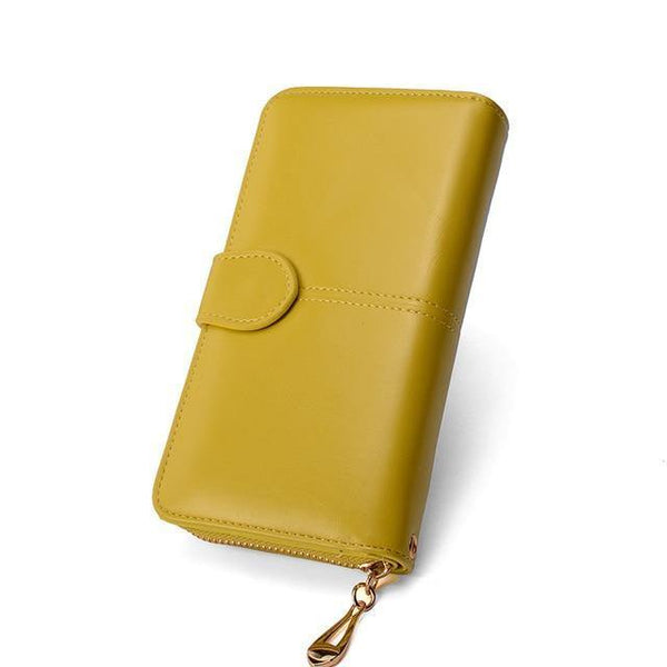 Planet Gates YELLOW Female Purse Women Leather Wallet Long Trifold Coin Purse Card Holder Money Clutch Wristlet Multifunction Zipper