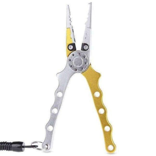 Planet Gates yellow Fishing Plier Aluminium Alloy Light Lure Grip Plier Scissor Pincer Nipper Wire Cutter Fishing Kit With Pouch