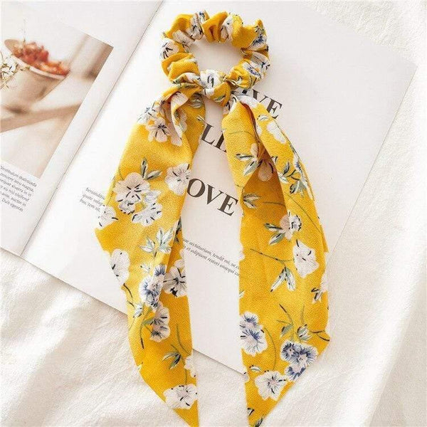 Flower Print Hair Scarf Bow Scrunchies Ponytail Headband For Women Hair Accessories Bowknot Elastic Hair Rope Hairbands