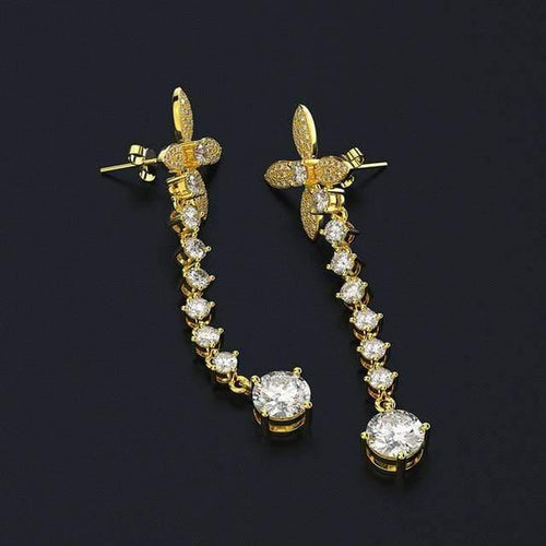 Planet Gates Yellow Gold 925 Solid Sterling Silver White Sapphire Gemstone Drop Dangle Diamonds Bowknot Earrings Fine Jewelry Gift Wholesale
