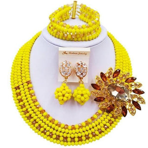 Planet Gates Yellow Gold AB Wine Gold AB Crystal Nigerian Necklace African Beads Wedding Jewelry Sets for Women C5RST003