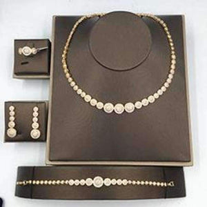 Planet Gates yellow gold plated / White / 17, 45cm New AAA Cubic Zircon 4pcs Jewelry Set For Woman Wedding Dubai Copper Necklace Sets With Earrings Bracelet Ring Hadiyana CN083