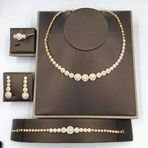 Planet Gates yellow gold plated / White / 17, 45cm New AAA Cubic Zircon 4pcs Jewelry Set For Woman Wedding Dubai Copper Necklace Sets With Earrings Bracelet Ring Hadiyana CN083