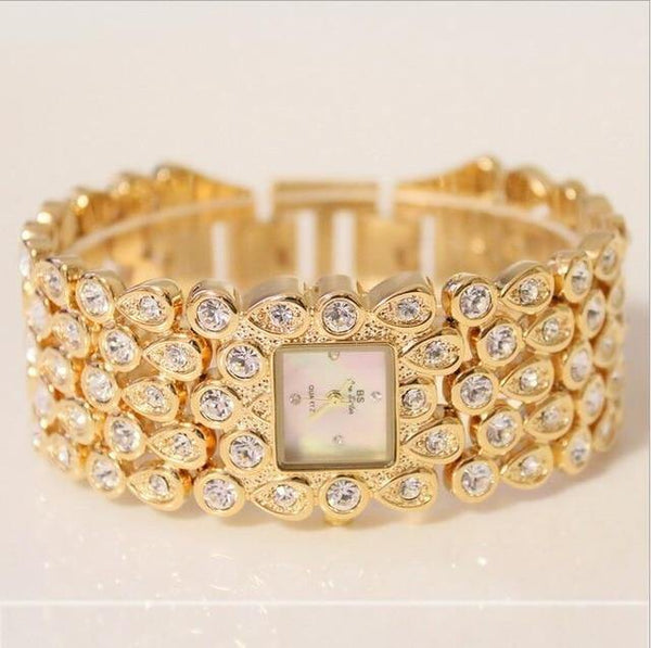 Planet Gates yellow gold Women Full Rhinestone Watches Lady Shining Dress Watch Square Rose Gold Bracelet Wristwatch Ladies diamond Watch