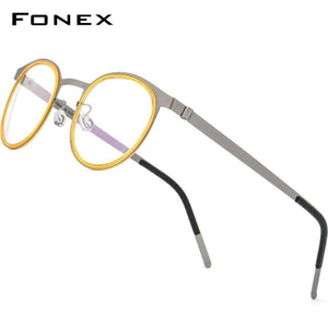 Planet Gates Yellow Gray Acetate Titanium Alloy Eyeglasses Frame Men Women Round Prescription Myopia Optical Glasses Korean Screwless Eyewear 98625