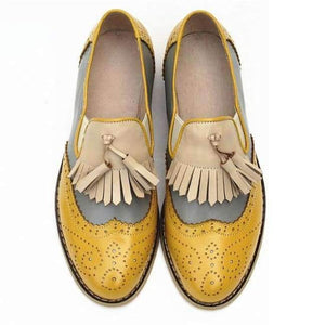 Planet Gates yellow grey nude / 5.5 women genuine leather oxford shoes woman flats handmade vintage retro lace up loafers brown casual sneakers flat shoes for women