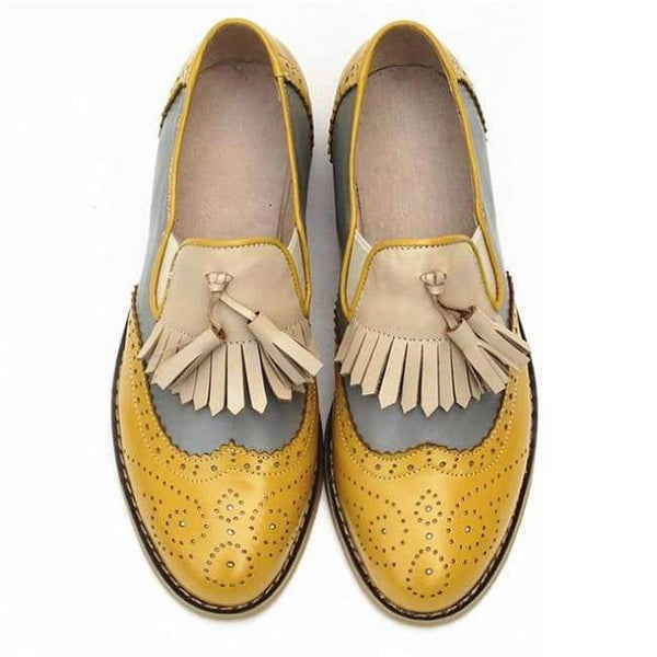 Planet Gates yellow grey nude / 5.5 women genuine leather oxford shoes woman flats handmade vintage retro lace up loafers brown casual sneakers flat shoes for women
