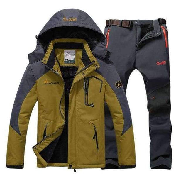 Planet Gates yellow grey pant / XL Winter Ski Jacket suits Men Waterproof Fleece Snow Jacket Thermal Coat Outdoor Mountain Skiing Snowboard Jacket Pant suits L-5XL