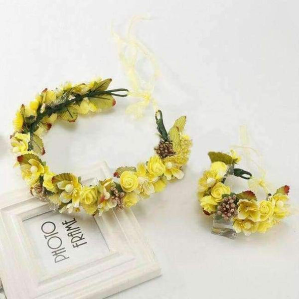 Planet Gates yellow Handmade festival hair ribbon flower hair accessories artificial floral women girl wedding headband crown garland handwrist sets