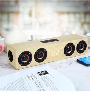 Planet Gates yellow Home Theater Portable Column Bluetooth Speaker Wireless Wood Speaker Alarm Clock Radio Subwoofer Soundbar For TV Speaker AUX USB