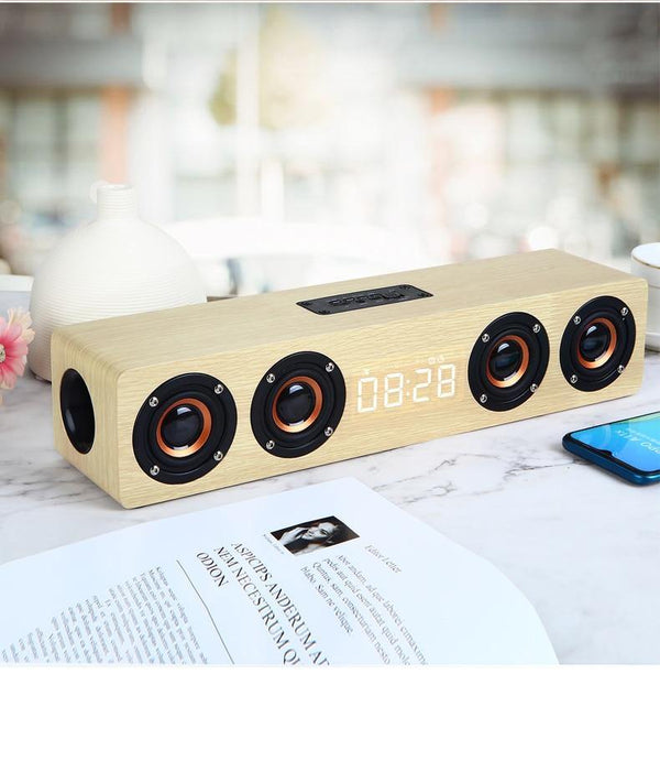 Planet Gates yellow Home Theater Portable Column Bluetooth Speaker Wireless Wood Speaker Alarm Clock Radio Subwoofer Soundbar For TV Speaker AUX USB