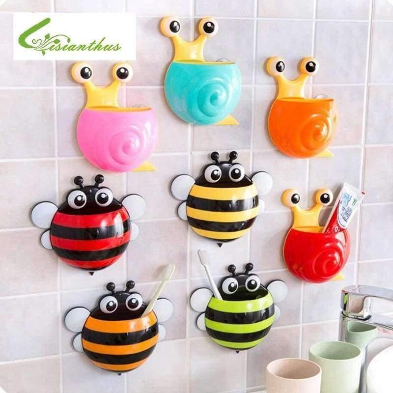 Planet Gates yellow honeybee Bathroom Products Sets Cartoon Ladybug Snails Toothbrush Toothpaste Holder Wall Sucker Suction Hook Tooth Brush Holder