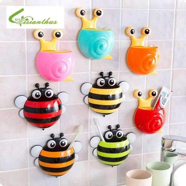 Planet Gates yellow honeybee Bathroom Products Sets Cartoon Ladybug Snails Toothbrush Toothpaste Holder Wall Sucker Suction Hook Tooth Brush Holder