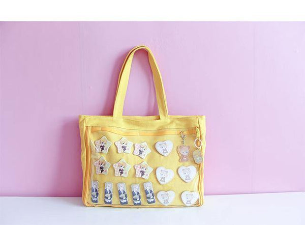 Planet Gates YELLOW Japanese Wego Ita Bag Kawaii Transparent Window Lolita Canvas Handbag Shoulder Bag Candy Color Lovely Itabag