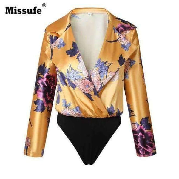 Planet Gates Gul / L 7 Farver Hak Elegant Blomsterprint Dame Bodysuits 2018 Sommer Casual Kort Jumpsuit Dame Overalls Fest Bodysuit