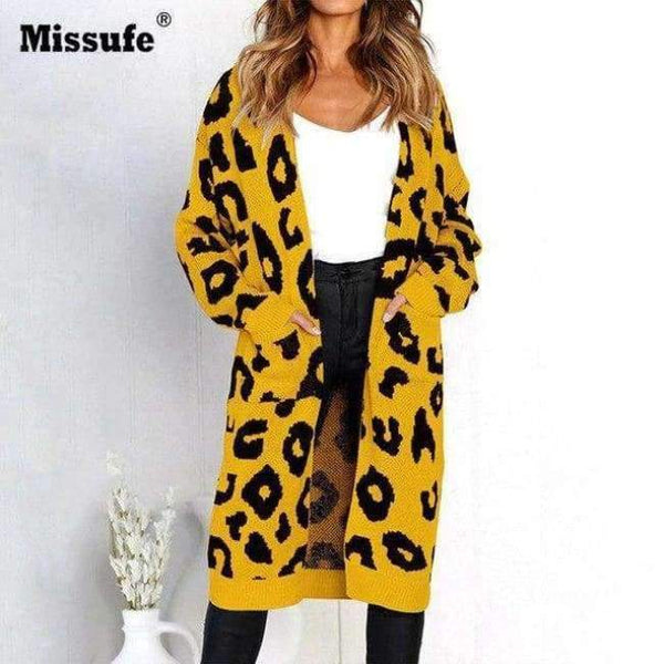 Planet Gates Yellow / L Casual Long Sweater For Women Christmas Cardigan Lady's Sweaters Female Cardigan Autumn Pull Femme Hiver Winter Clothes