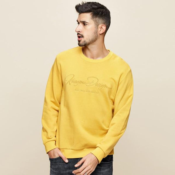 Planet Gates Yellow / L / China Men's hoodies  spring autumn sweatshirt Men's pure color letters round collar cotton embroidery sweatshirts MW-2275