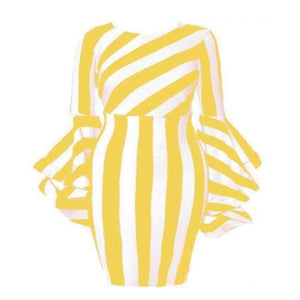 Planet Gates Yellow / L Misshow 6XL Plus Size Flare Sleeve Women Bodycon Dress Oversized Striped Short Dress Long Sleeve Sheath Dress Women Robe Femme