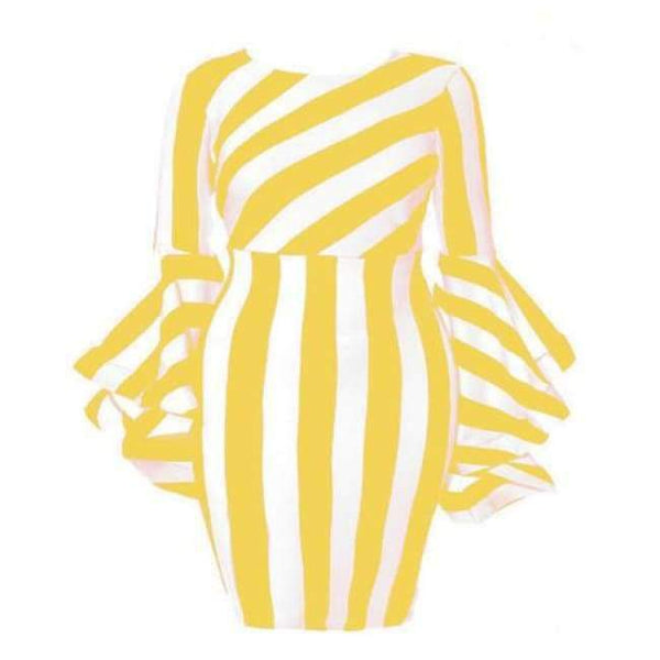 Planet Gates Yellow / L Misshow 6XL Plus Size Flare Sleeve Women Bodycon Dress Oversized Striped Short Dress Long Sleeve Sheath Dress Women Robe Femme