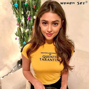 Planet Gates Yellow / L Quentin Tarantino yellow t shirt 90s women fashion tees goth grunge tops camisetas tumblr art slogan shirt