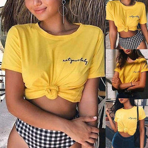 Planet Gates Yellow / L Summer Cotton Short Sleeve Women T-shirt Letter Printed Yellow Embroidery Women Tops Sexy Shirt O-neck Simple Women Tee