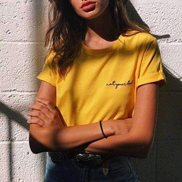 Planet Gates Yellow / L Summer Cotton Short Sleeve Women T-shirt Letter Printed Yellow Embroidery Women Tops Sexy Shirt O-neck Simple Women Tee