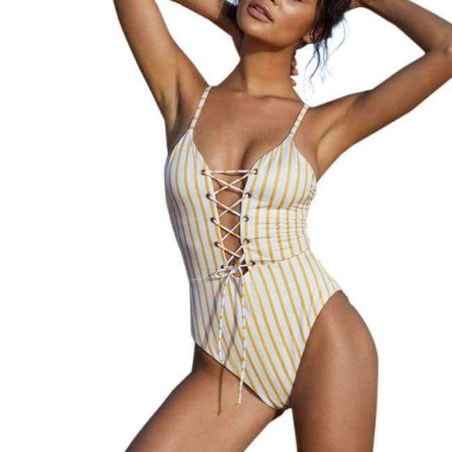 Planet Gates Yellow / L Women swimwear 2018 summer exy One Piece Striped Bikini womens swimwear pool party beach maternity swimwear JL 09