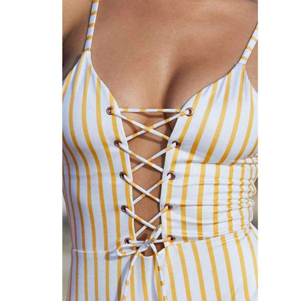 Planet Gates Yellow / L Women swimwear 2018 summer exy One Piece Striped Bikini womens swimwear pool party beach maternity swimwear JL 09