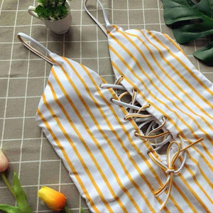 Planet Gates Yellow / L Women swimwear 2018 summer exy One Piece Striped Bikini womens swimwear pool party beach maternity swimwear JL 09