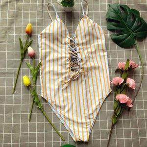 Planet Gates Yellow / L Women swimwear 2018 summer exy One Piece Striped Bikini womens swimwear pool party beach maternity swimwear JL 09