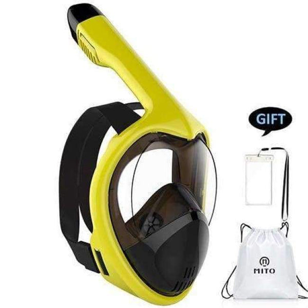 Planet Gates Yellow LXL Full Face Snorkeling Masks Panoramic View Anti-fog Anti-Leak Swimming Snorkel Scuba Underwater Diving Mask GoPro Compatible