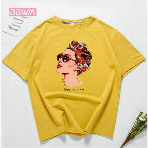 Planet Gates Yellow / M Casual Funny T shirt Women Tops Cotton Summer T-Shirt Woman Pink yellow black  2018 new  Round neck avatar printing