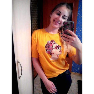 Planet Gates Yellow / M Casual Funny T shirt Women Tops Cotton Summer T-Shirt Woman Pink yellow black  2018 new  Round neck avatar printing