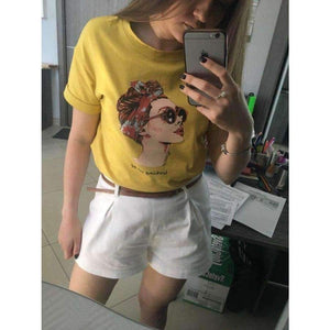 Planet Gates Yellow / M Casual Funny T shirt Women Tops Cotton Summer T-Shirt Woman Pink yellow black  2018 new  Round neck avatar printing