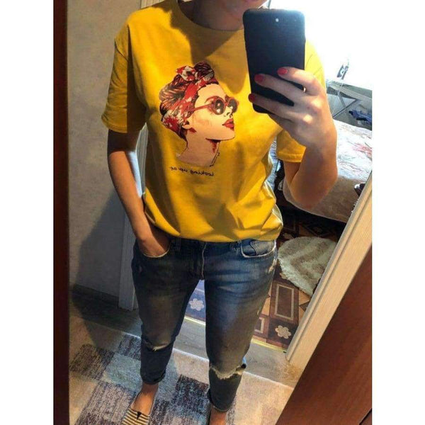 Planet Gates Yellow / M Casual Funny T shirt Women Tops Cotton Summer T-Shirt Woman Pink yellow black  2018 new  Round neck avatar printing