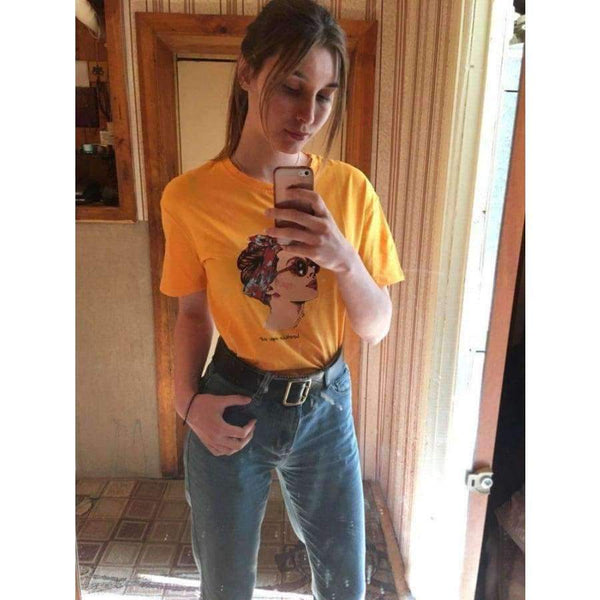 Planet Gates Yellow / M Casual Funny T shirt Women Tops Cotton Summer T-Shirt Woman Pink yellow black  2018 new  Round neck avatar printing