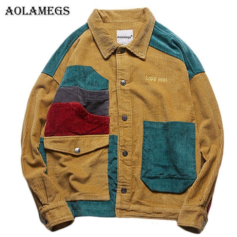 Planet Gates Yellow / M Jacket Men  Patchwork Men's Jacket Pockets High Street Fashion Casual Outwear Men Coat