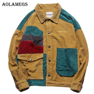 Planet Gates Yellow / M Jacket Men  Patchwork Men's Jacket Pockets High Street Fashion Casual Outwear Men Coat