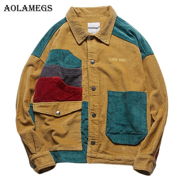 Planet Gates Yellow / M Jacket Men  Patchwork Men's Jacket Pockets High Street Fashion Casual Outwear Men Coat