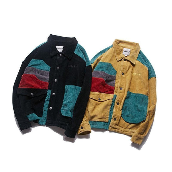 Planet Gates Yellow / M Jacket Men  Patchwork Men's Jacket Pockets High Street Fashion Casual Outwear Men Coat
