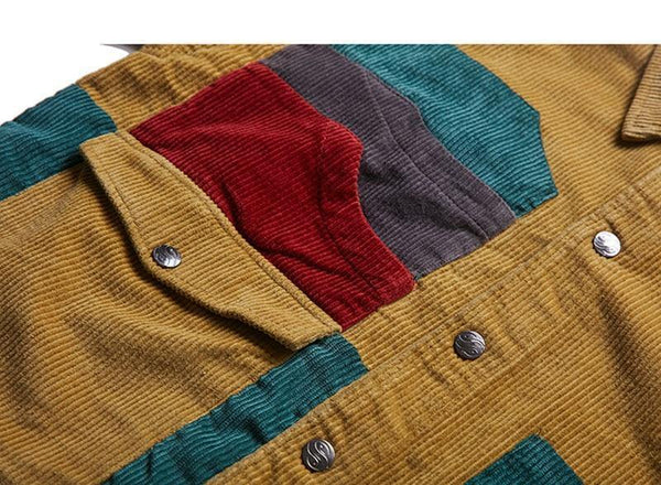 Planet Gates Yellow / M Jacket Men  Patchwork Men's Jacket Pockets High Street Fashion Casual Outwear Men Coat