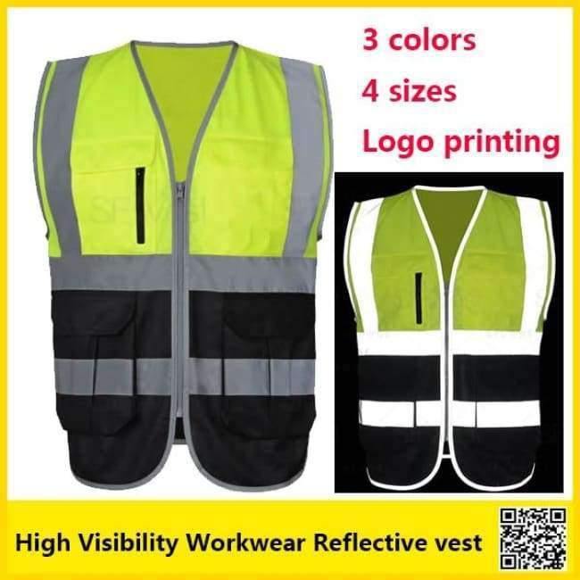 Planet Gates Yellow / M Two tone Reflective safety vest  work uniforms workwear hi vis vest with muilti pockets free shipping
