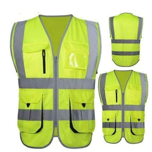 Planet Gates Yellow / M Two tone Reflective safety vest  work uniforms workwear hi vis vest with muilti pockets free shipping