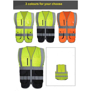 Planet Gates Yellow / M Two tone Reflective safety vest  work uniforms workwear hi vis vest with muilti pockets free shipping