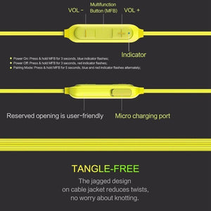 Planet Gates Yellow Mutto Sports Bluetooth Earphone, ROCK Space Series Luxury Bluetooth 4.1 IPX 4 In Ear Sport Bluetooth Earphone