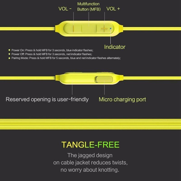 Planet Gates Yellow Mutto Sports Bluetooth Earphone, ROCK Space Series Luxury Bluetooth 4.1 IPX 4 In Ear Sport Bluetooth Earphone