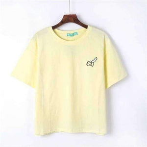 Planet Gates Yellow / One Size Embroidered Top 2018 Summer T Shirt Women Tops Peach Pineapple Banana Cherry Fruit Short-sleeved T-shirt Loose T Shirts