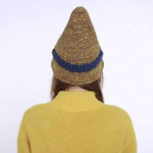 Planet Gates Yellow / One Size Mingjiebihuo New small pointed button wool hat ladies autumn and winter handmade knit hat point witch hat women girls