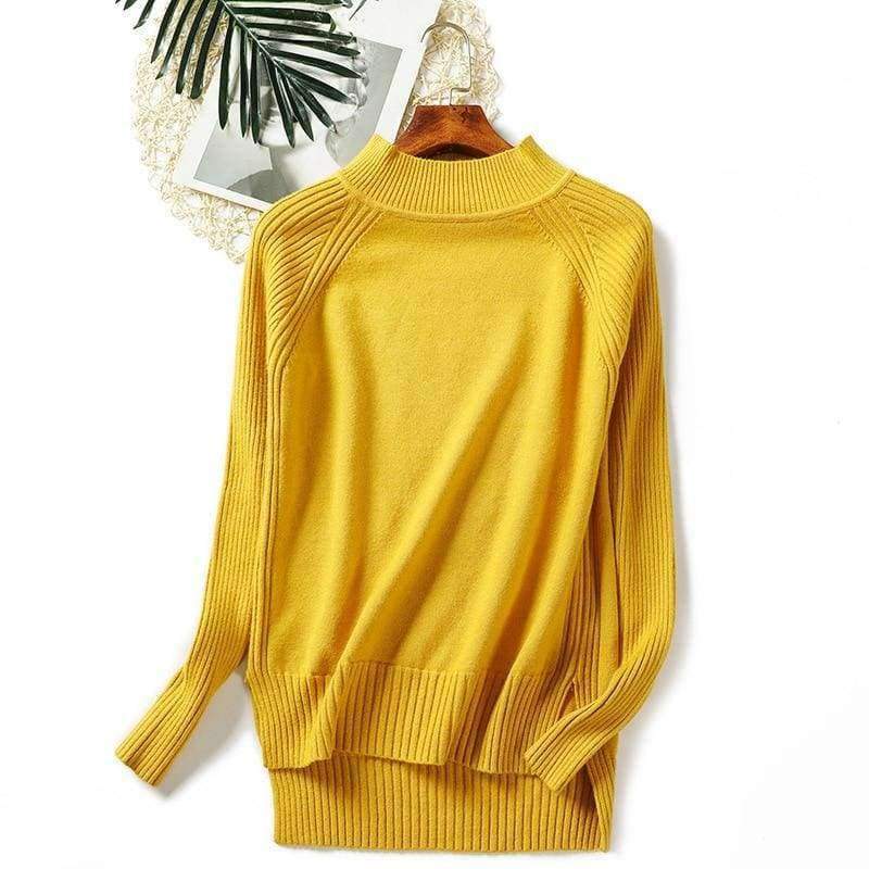 Planet Gates Yellow / One Size Women turtleneck sweaters knitted pullovers long sleeves basic irregular tricots autumn winter wool tops warm loose All Match